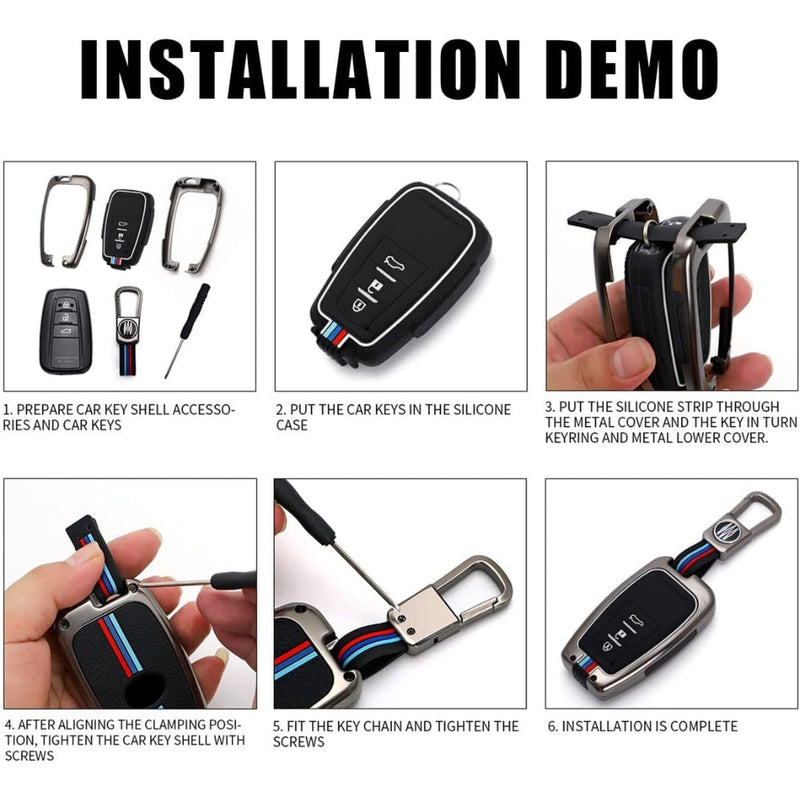 Load image into Gallery viewer, Toyota Metal Shell &amp; Soft Silicone Full Protection Car Key Fob Case Cover For Camry RAV4 Highlander Avalon C-HR Prius Corolla

