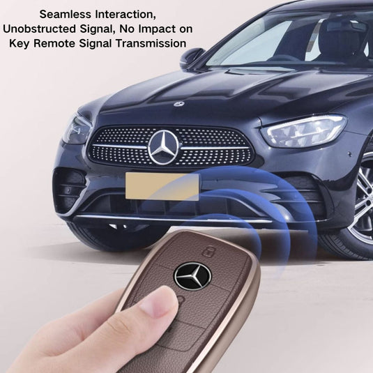 Mercedes Benz Aluminum Alloy Leather Car Key Fob Protection Case Cover For Benz A, C, E, S, G-Class, GLA, GLB, GLC, GLE, GLS, CLA, CLS, EQC