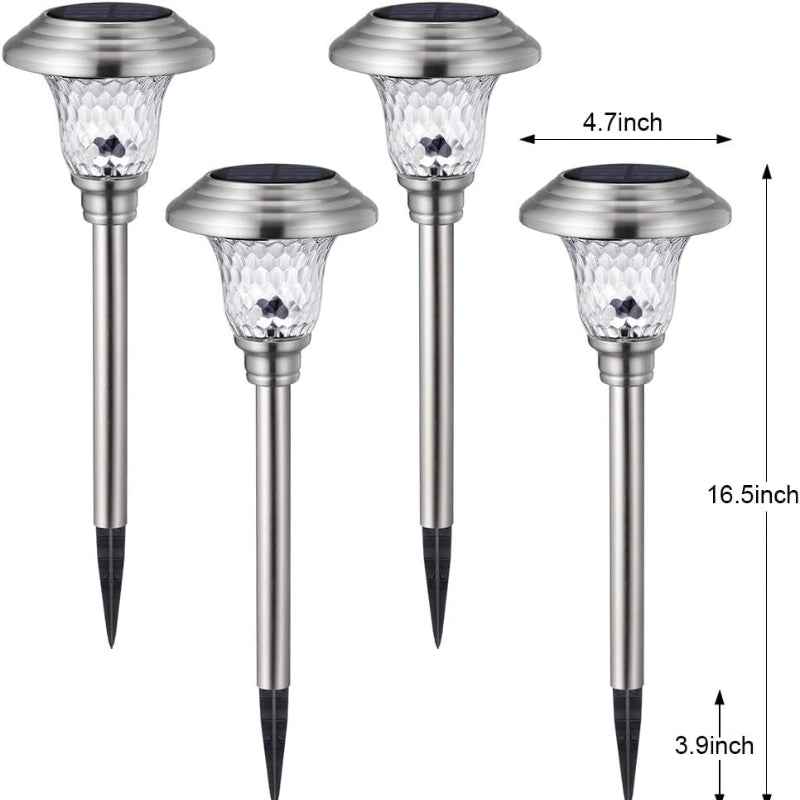 Chargez l&#39;image dans la visionneuse de la galerie, 4 Pack Solar Pathway Lights Warm yellow + Bright White Outdoor Garden Stake Glass LED Stainless Steel Waterproof Landscape Path Lighting for Yard Walkway Driveway Outside Silver - Polar Tech Australia
