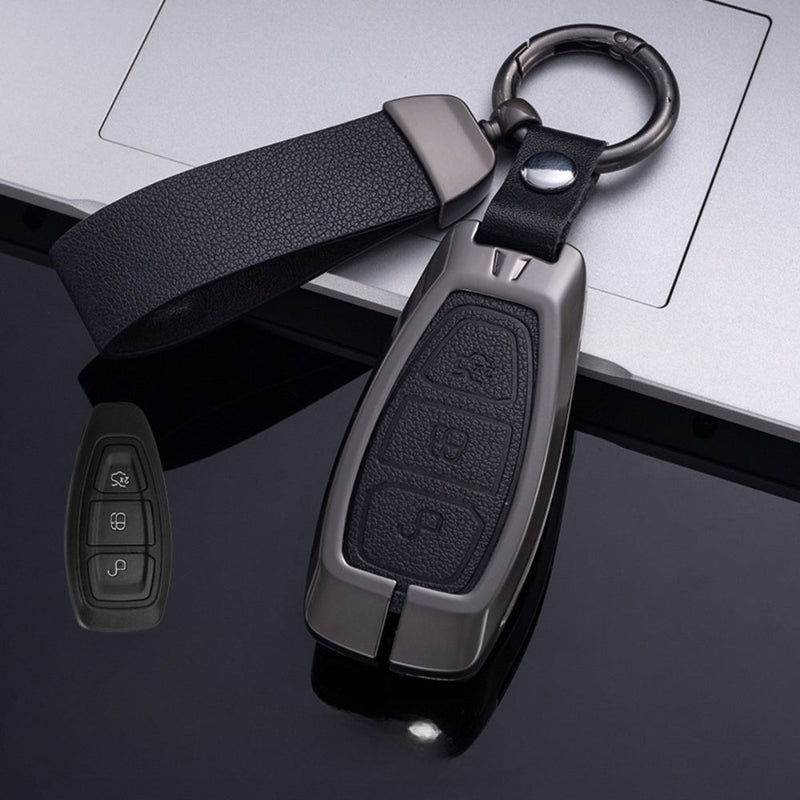 Load image into Gallery viewer, Ford Zinc Alloy Leather Folding Car Key Fob Case Cover For Ranger, Mustang, Everest, Escape, Puma, Transit, Focus, Fiesta, Ranger Raptor, Mondeo
