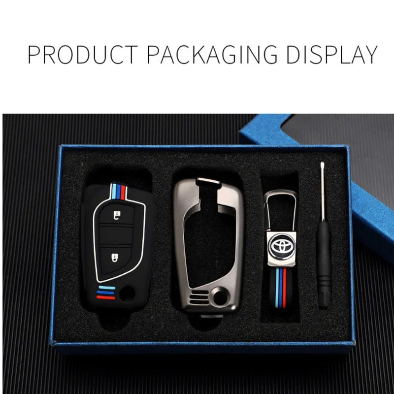 Load image into Gallery viewer, Toyota Foldable Style Metal Shell &amp; Soft Silicone Full Protection Car Key Fob Case Cover For Camry RAV4 Highlander Avalon C-HR Prius Corolla - Polar Tech Australia
