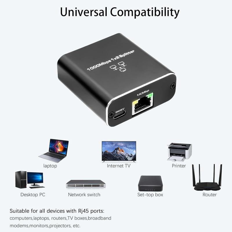 Chargez l&#39;image dans la visionneuse de la galerie, 3 Ports Ethernet RJ45 Splitter 1 In / 2 Out, 1000Mbps High Speed With USB-C Port - Polar Tech Australia
