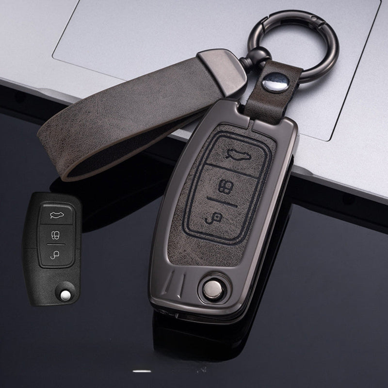 Load image into Gallery viewer, Ford Zinc Alloy Leather Folding Car Key Fob Case Cover For Ranger, Mustang, Everest, Escape, Puma, Transit, Focus, Fiesta, Ranger Raptor, Mondeo
