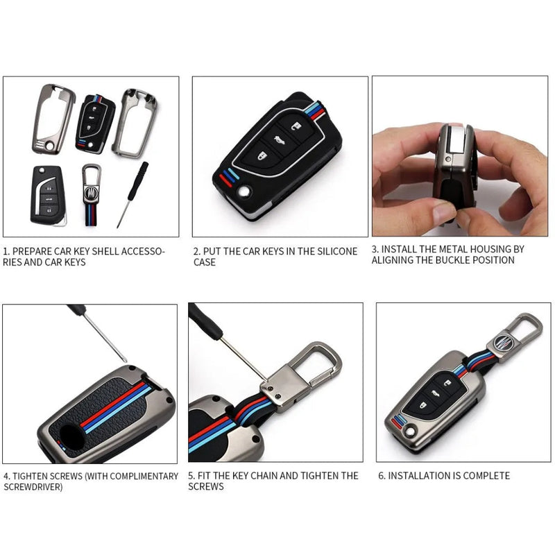 Load image into Gallery viewer, Toyota Foldable Style Metal Shell &amp; Soft Silicone Full Protection Car Key Fob Case Cover For Camry RAV4 Highlander Avalon C-HR Prius Corolla - Polar Tech Australia
