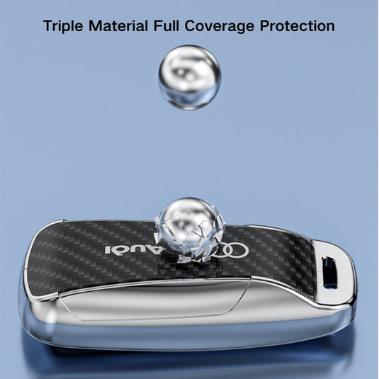 Audi Zinc Alloy + Carbon Fiber Texture Car Key Fob Case Cover For A3, A4, A5, A6, Q2, Q3, Q5, Q7, Q8, e-tron