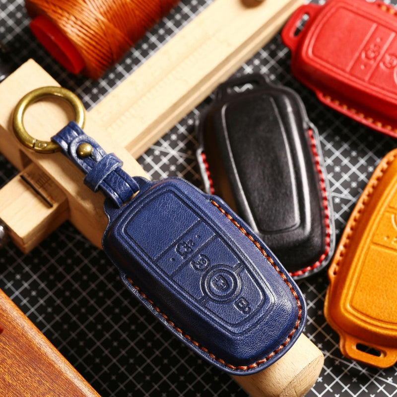 Load image into Gallery viewer, Ford Handcrafted Genuine Leather Folding Car Key Fob Protective Case Cover For Raptor F-150, Focus, Escort, Mondeo, Edge, Explorer, Mustang
