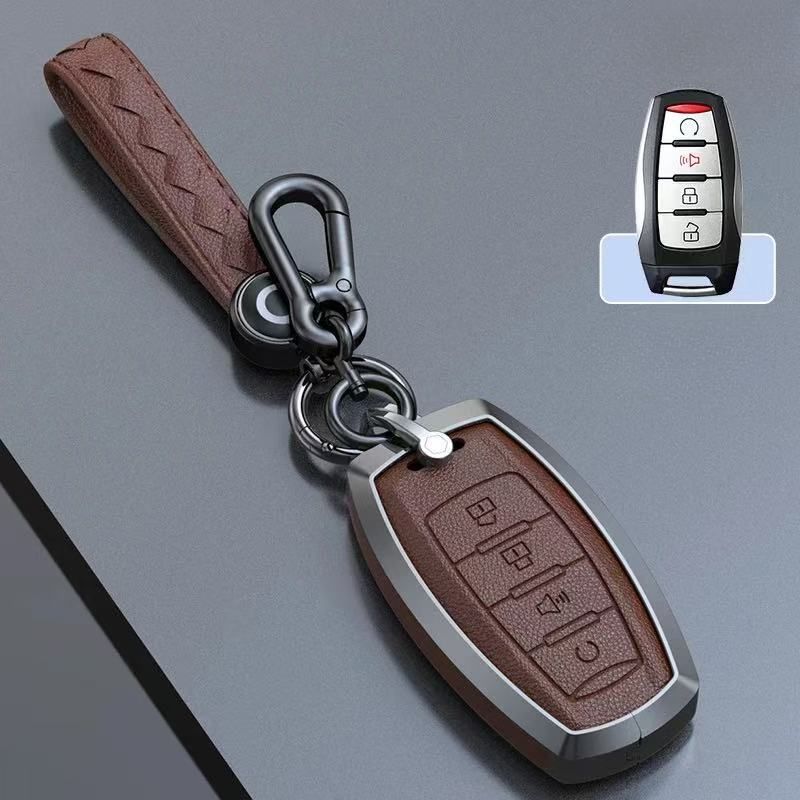 Cargue la imagen en el visor de la galería, Great Wall Zinc Alloy Leather Car Key Fob Case Cover For GWM Cannon (Pao) Passenger, Commercial
