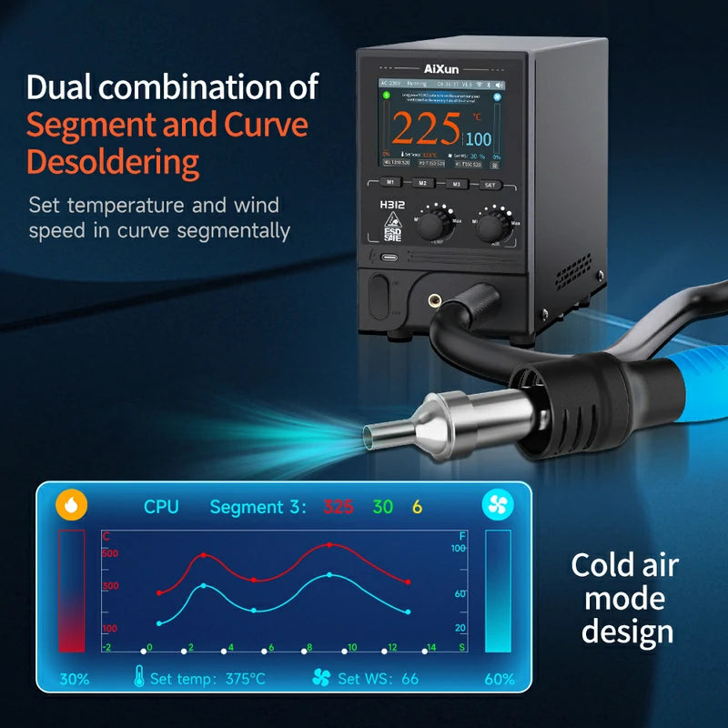 Chargez l&#39;image dans la visionneuse de la galerie, AiXun H312 Smart Hot Air Rework Station – 1400W High-Power Intelligent Rework Solution - Polar Tech Australia
