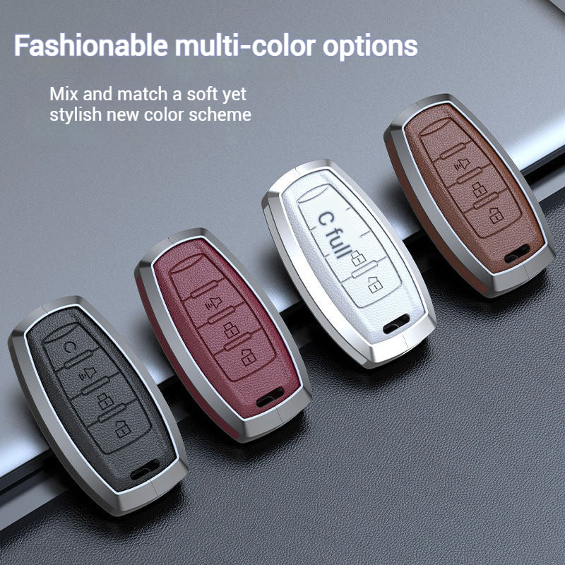 Cargue la imagen en el visor de la galería, Great Wall Zinc Alloy Leather Car Key Fob Case Cover For GWM Cannon (Pao) Passenger, Commercial
