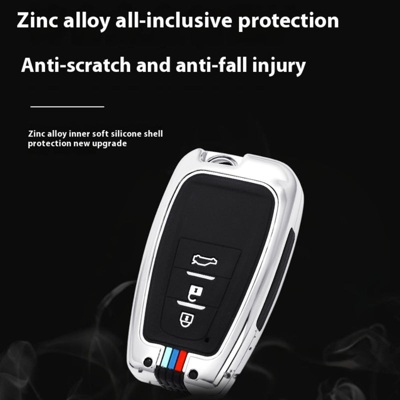 Load image into Gallery viewer, Toyota Metal Shell &amp; Soft Silicone Full Protection Car Key Fob Case Cover For Camry RAV4 Highlander Avalon C-HR Prius Corolla

