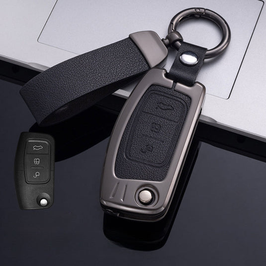 Ford Zinc Alloy Leather Folding Car Key Fob Case Cover For Ranger, Mustang, Everest, Escape, Puma, Transit, Focus, Fiesta, Ranger Raptor, Mondeo