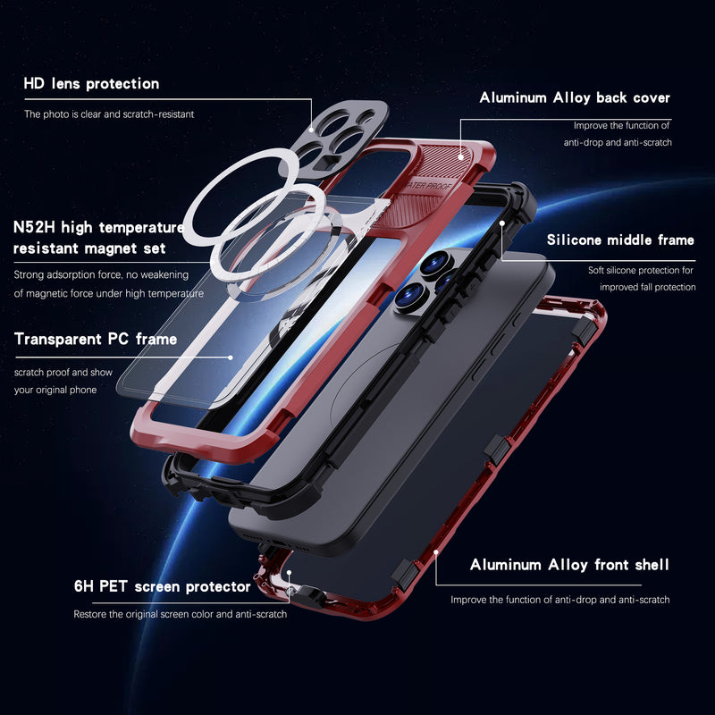 Chargez l&#39;image dans la visionneuse de la galerie, [M Series][Magsafe Compatible] Apple iPhone 14 / 14 Plus / 14 Pro / 14 Pro Max - Redpepper Metal Heavy Duty Waterproof Magnetic Silicone Phone Case With Lanyard - Polar Tech Australia
