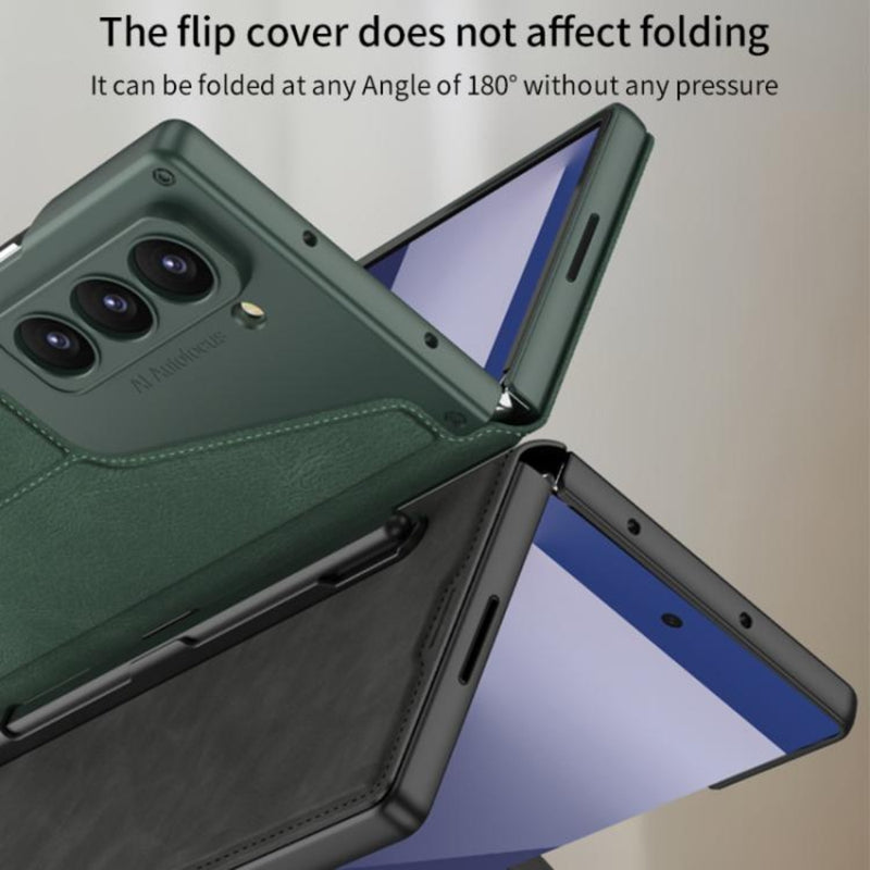 Cargue la imagen en el visor de la galería, Samsung Galaxy Z Fold7 5G - GKK Integrated Armor Flip Leather Case with Pen Slot, Stylus Not Included
