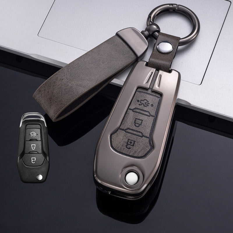 Load image into Gallery viewer, Ford Zinc Alloy Leather Folding Car Key Fob Case Cover For Ranger, Mustang, Everest, Escape, Puma, Transit, Focus, Fiesta, Ranger Raptor, Mondeo
