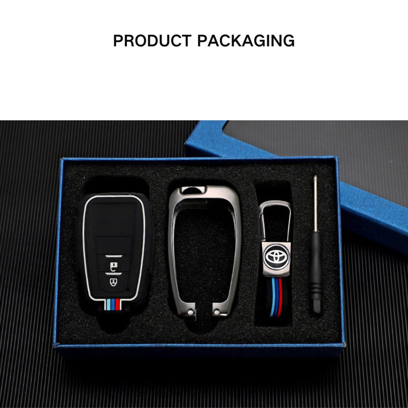 Load image into Gallery viewer, Toyota Metal Shell &amp; Soft Silicone Full Protection Car Key Fob Case Cover For Camry RAV4 Highlander Avalon C-HR Prius Corolla
