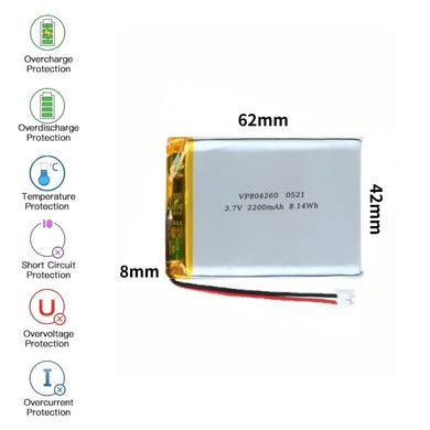 [PH2.0-JST Connector][804260] Universal 4400mAh 3.7V Rechargeable Li-Ion Lithium Polymer Battery - Polar Tech Australia