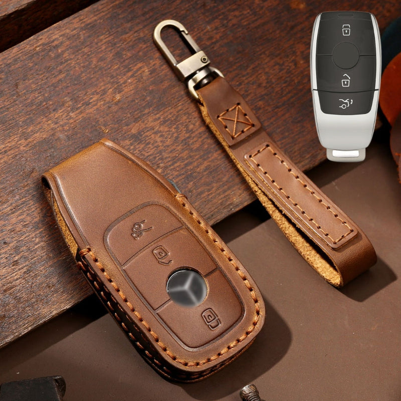 Load image into Gallery viewer, Mercedes Benz Handcrafted Genuine Leather Car Key Fob Protective Cover Case For Benz E-Class - Polar Tech Australia
