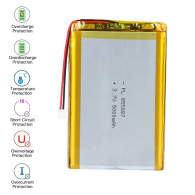 [PH2.0-JST Connector][855887] Universal 5000mAh 3.7V Rechargeable Li-Ion Lithium Polymer Battery - Polar Tech Australia