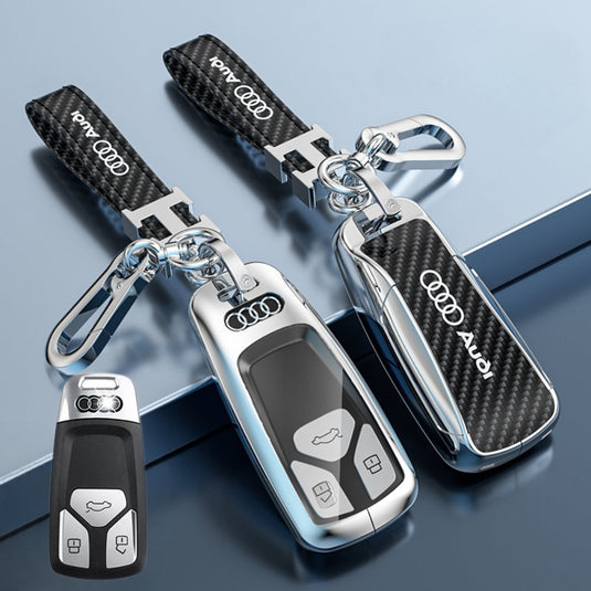Audi Zinc Alloy + Carbon Fiber Texture Car Key Fob Case Cover For A3, A4, A5, A6, Q2, Q3, Q5, Q7, Q8, e-tron