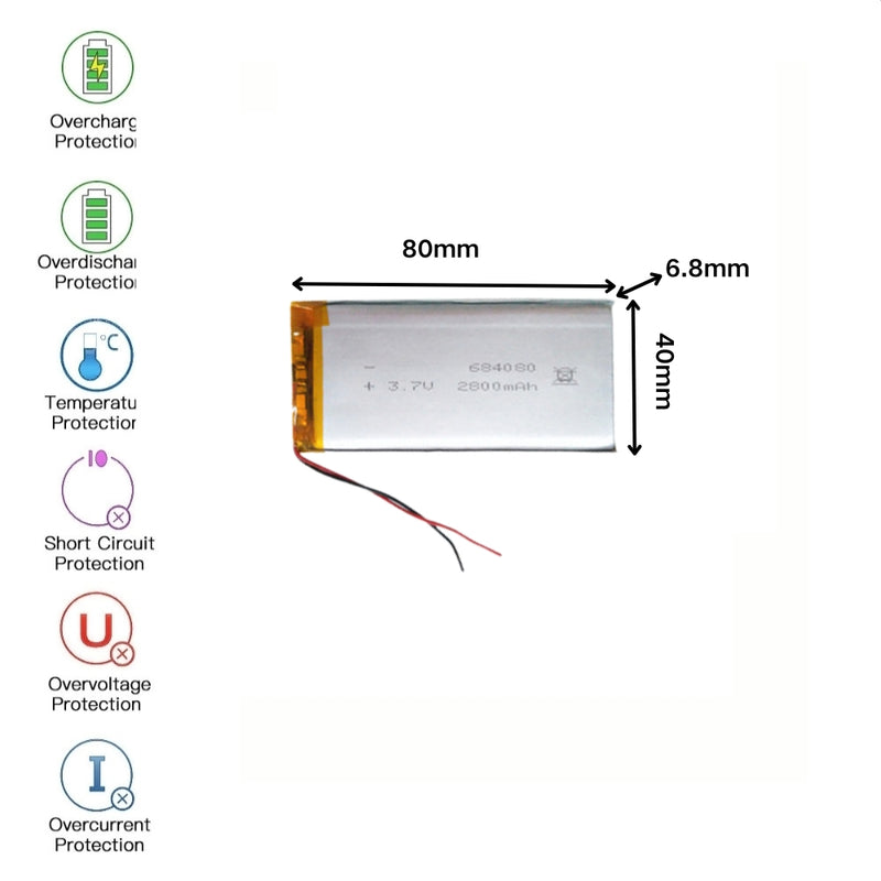 Load image into Gallery viewer, [PH2.0-JST Connector][684080] Universal 2800mAh 3.7V Rechargeable Li-Ion Lithium Polymer Battery - Polar Tech Australia
