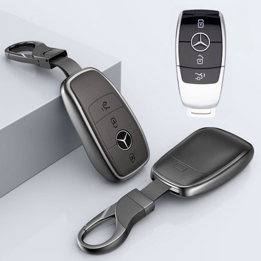 Mercedes Benz Aluminum Alloy Leather Car Key Fob Protection Case Cover For Benz A, C, E, S, G-Class, GLA, GLB, GLC, GLE, GLS, CLA, CLS, EQC