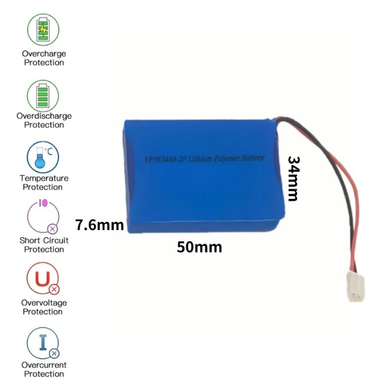 [PH2.0-JST Connector][763448] Universal 1300mAh 3.7V Rechargeable Li-Ion Lithium Polymer Battery