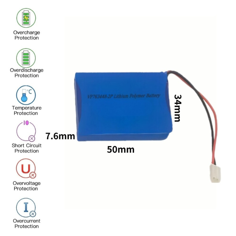 Cargue la imagen en el visor de la galería, [PH2.0-JST Connector][763448] Universal 1300mAh 3.7V Rechargeable Li-Ion Lithium Polymer Battery
