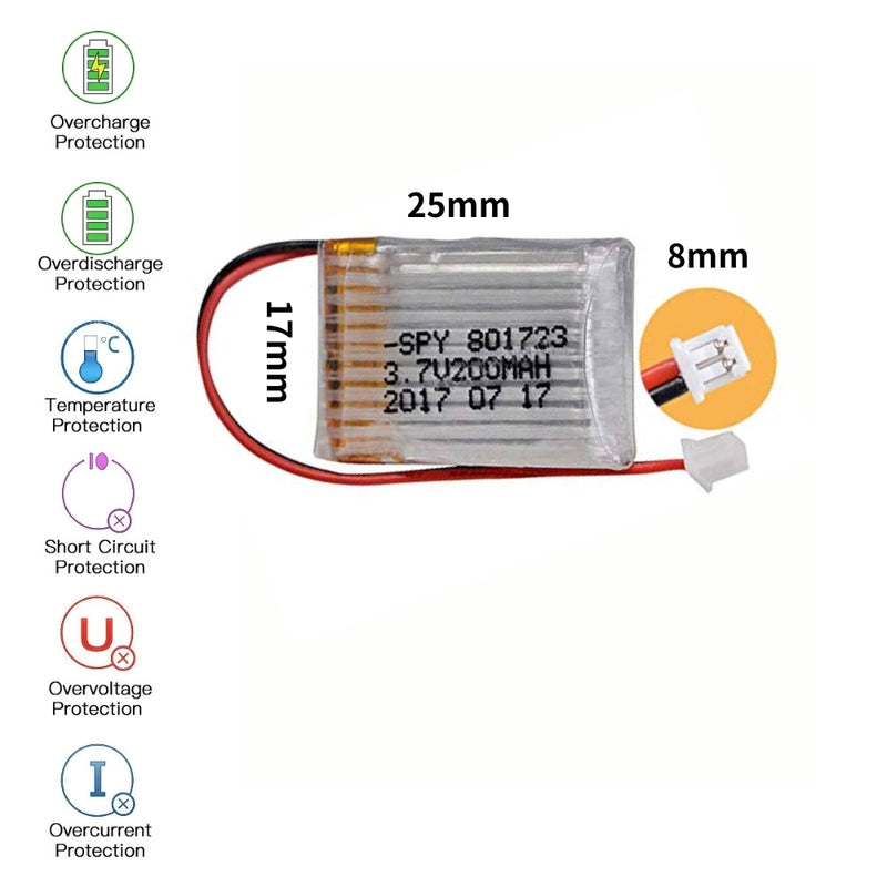 Load image into Gallery viewer, [PH2.0-JST Connector][801723] Universal 200mAh 3.7V Rechargeable Li-Ion Lithium Polymer Battery - Polar Tech Australia
