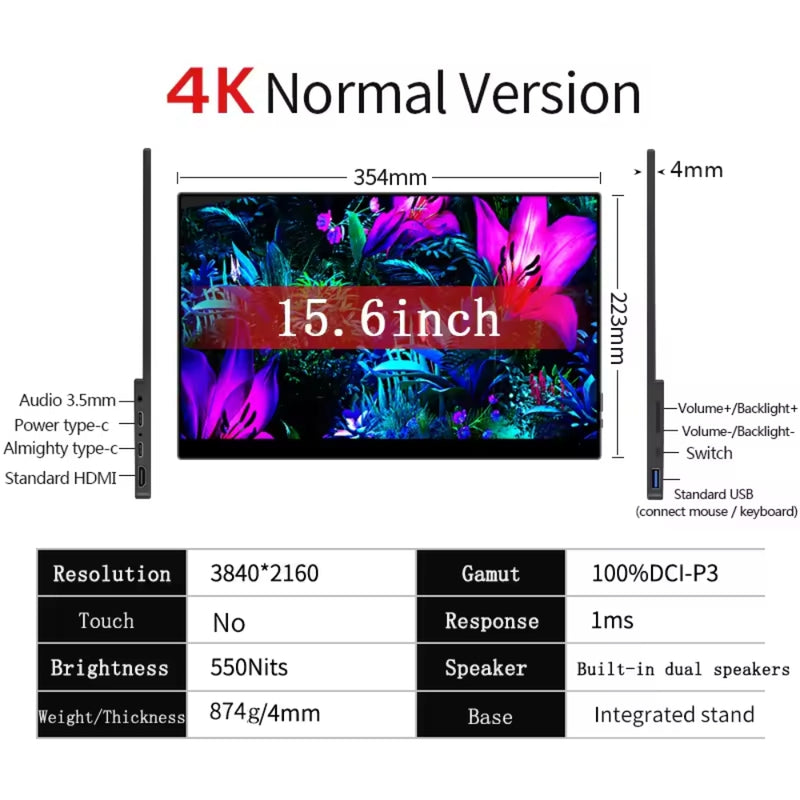 Cargue la imagen en el visor de la galería, [SU15] 15.6 Inch 4K OLED Portable Monitor AMOLED 100% DCI-P3 USB-C Second Gaming Screen for Laptop Xbox Switch PS5/4 Macbook
