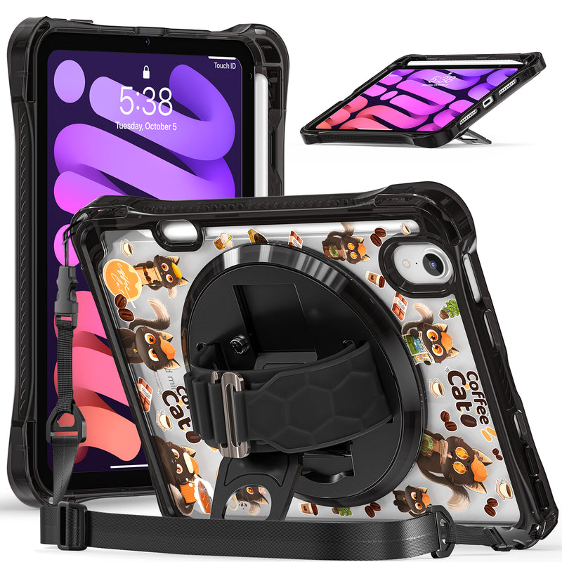Cargue la imagen en el visor de la galería, [Built-in Pen Slot][With Shoulder Strap] Apple iPad Mini 6/7 8.3&#39;&#39; 6/7th Gen (2021/2024) Cartoon Kids Transparent Anti-Drop Protective Stand Case
