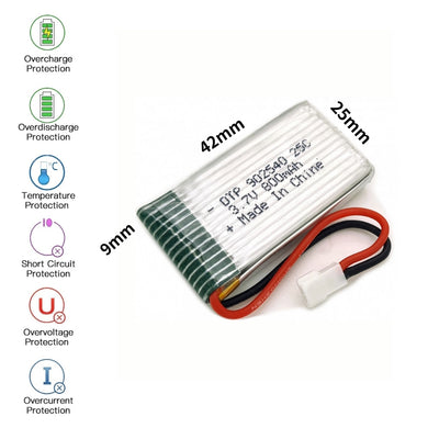 [PH2.0-JST Connector][902540] Universal 800mAh 3.7V Rechargeable Li-Ion Lithium Polymer Battery - Polar Tech Australia