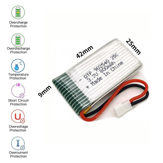 [PH2.0-JST Connector][902540] Universal 800mAh 3.7V Rechargeable Li-Ion Lithium Polymer Battery - Polar Tech Australia