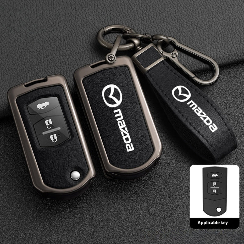 Load image into Gallery viewer, Mazda Zinc Alloy Leather Folding Car Key Fob Case Cover For Mazda 2, 3, 5, 6, CX-5, CX-7, CX-9, RX-8, MX-5
