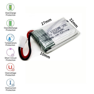 [PH2.0-JST Connector][103225] Universal 500mAh 3.7V Rechargeable Li-Ion Lithium Polymer Battery - Polar Tech Australia