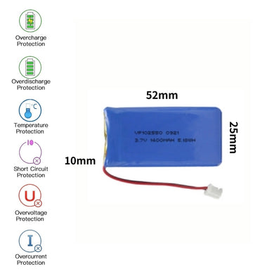 [PH2.0-JST Connector][102550] Universal 1400mAh 3.7V Rechargeable Li-Ion Lithium Polymer Battery - Polar Tech Australia