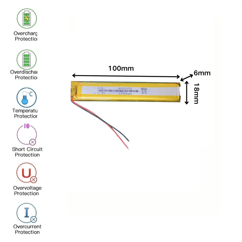 Cargue la imagen en el visor de la galería, [PH2.0-JST Connector][6018100] Universal 1200mAh 3.7V Rechargeable Li-Ion Lithium Polymer Battery - Polar Tech Australia
