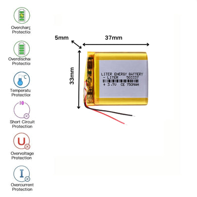 [PH2.0-JST Connector][503337] Universal 750mAh 3.7V Rechargeable Li-Ion Lithium Polymer Battery - Polar Tech Australia
