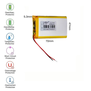 [PH2.0-JST Connector][534768] Universal 2200mAh 3.7V Rechargeable Li-Ion Lithium Polymer Battery - Polar Tech Australia
