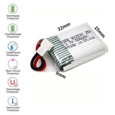 [PH2.0-JST Connector][902530] Universal 500mAh 3.7V Rechargeable Li-Ion Lithium Polymer Battery - Polar Tech Australia