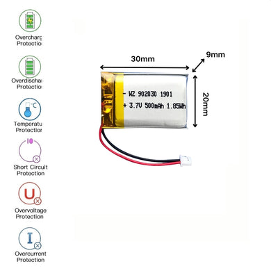 [PH2.0-JST Connector][902030] Universal 500mAh 3.7V Rechargeable Li-Ion Lithium Polymer Battery - Polar Tech Australia
