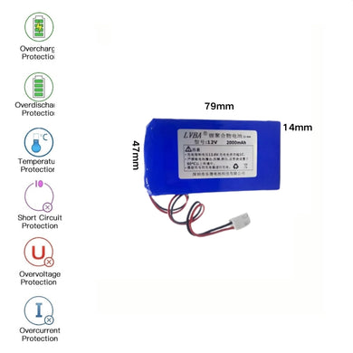 [PH2.0-JST Connector][144777] Universal 2000mAh 12V Rechargeable Li-Ion Lithium Polymer Battery - Polar Tech Australia