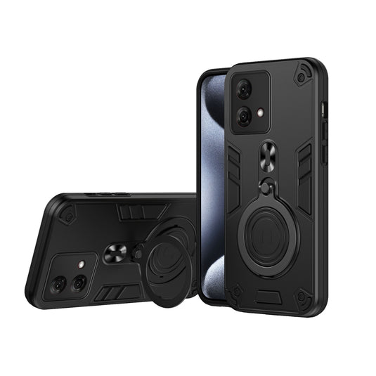 Motorola Moto E32 - Metal Ring 360 Degree Rotating Holder PC Hybrid TPU Phone Case
