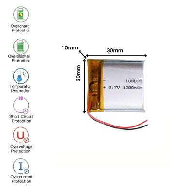 [PH2.0-JST Connector][103030] Universal 1000mAh 3.7V Rechargeable Li-Ion Lithium Polymer Battery - Polar Tech Australia