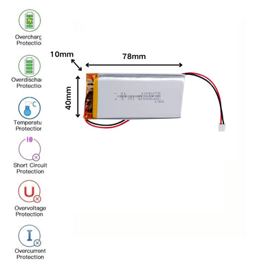 [PH2.0-JST Connector][104078] Universal 4000mAh 3.7V Rechargeable Li-Ion Lithium Polymer Battery - Polar Tech Australia