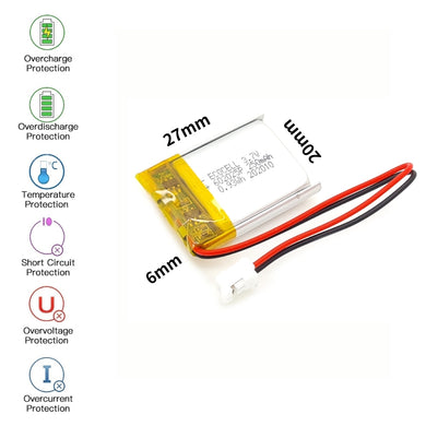 [PH2.0-JST Connector][602025] Universal 250mAh 3.7V Rechargeable Li-Ion Lithium Polymer Battery - Polar Tech Australia