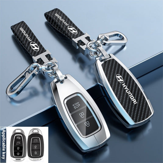 Hyundai Zinc Alloy + Carbon Fiber Texture Car Key Fob Case Cover For Palisade, Elantra, Accent, Kona, Santa Fe, Veloster