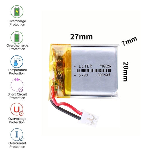 [PH2.0-JST Connector][702025] Universal 220mAh 3.7V Rechargeable Li-Ion Lithium Polymer Battery - Polar Tech Australia