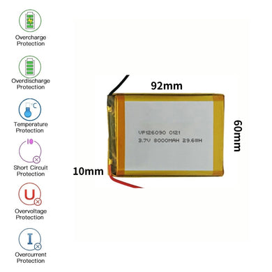 [PH2.0-JST Connector][126090] Universal 8000mAh 3.7V Rechargeable Li-Ion Lithium Polymer Battery - Polar Tech Australia