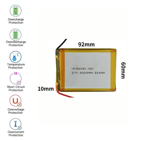 [PH2.0-JST Connector][126090] Universal 8000mAh 3.7V Rechargeable Li-Ion Lithium Polymer Battery - Polar Tech Australia
