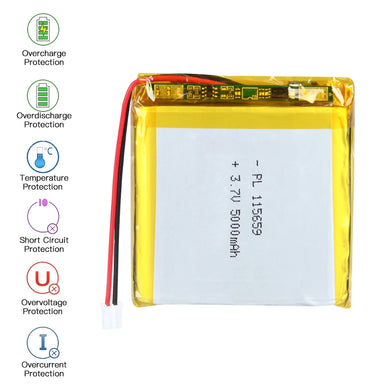 [PH2.0-JST Connector][115659] Universal 5000mAh 3.7V Rechargeable Li-Ion Lithium Polymer Battery - Polar Tech Australia